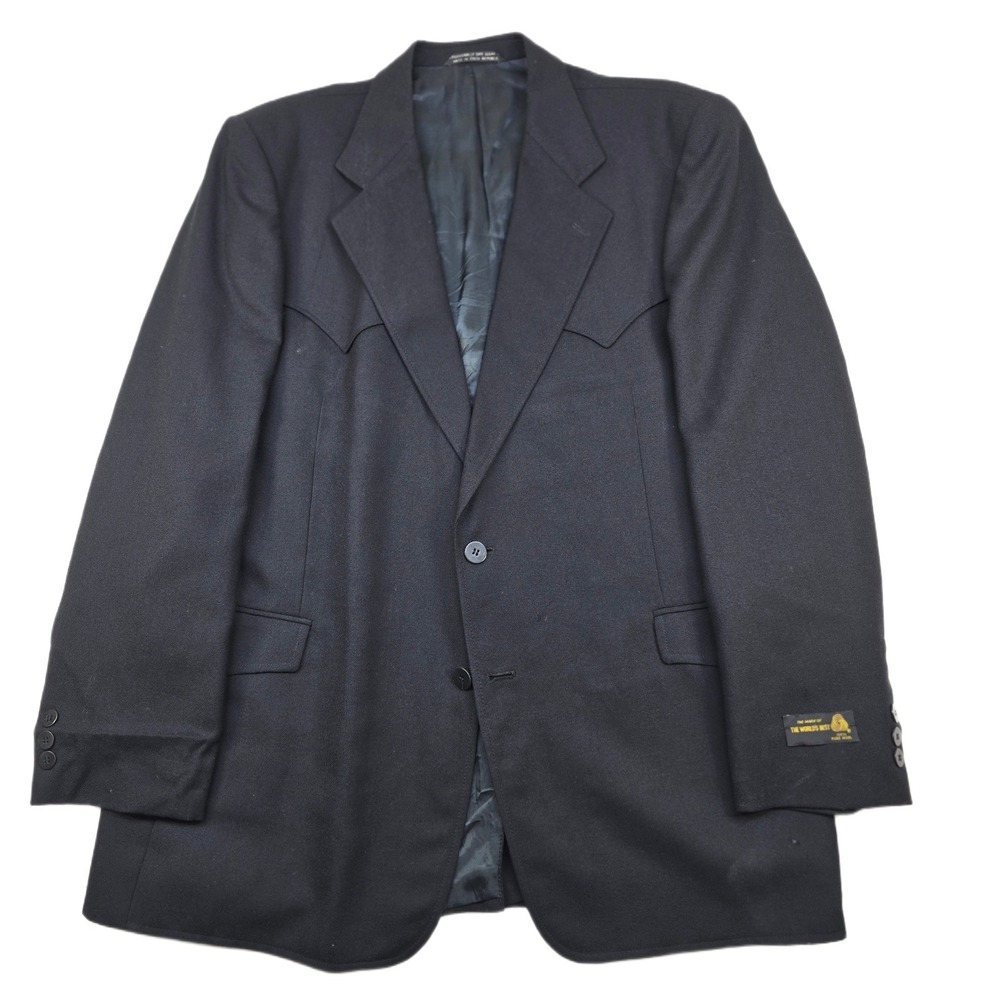 CCC Western Wear Blazer Mens 44R Black Pure Wool Western Yoke‎ Sport Coat